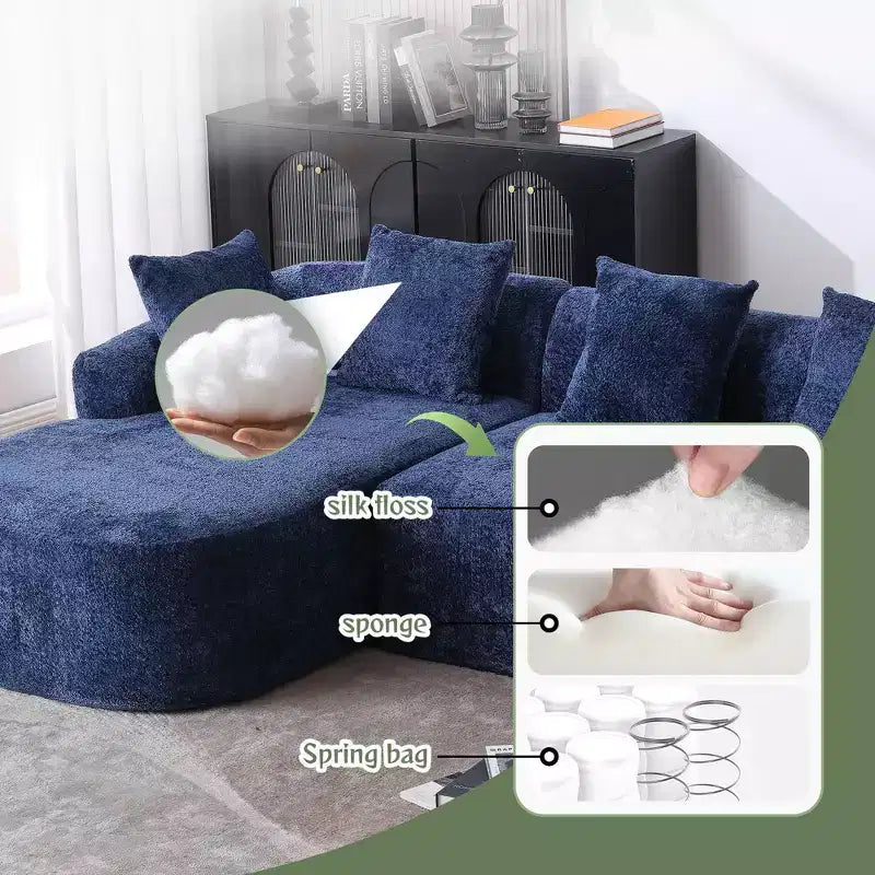 Canapé d'angle Okak Comfy en bouclette avec méridienne, canapé sectionnel minimaliste surdimensionné 3 places, convertible, assise profonde, angle gauche