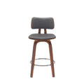HomeRoots 26 Gray And Wood Brown Faux Leather Swivel Low Back Counter Height Bar Chair