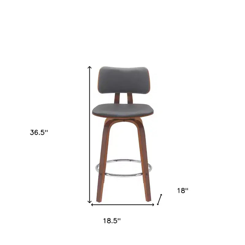 Chaise de bar pivotante à dossier bas en similicuir gris et bois marron HomeRoots 26, hauteur comptoir