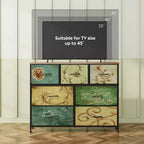 Meuble TV GALAXHERO avec 7 tiroirs, meuble console multimédia pour chambre, salon, entrée, cadre en acier et plateau en bois, compatible TV 45 pouces