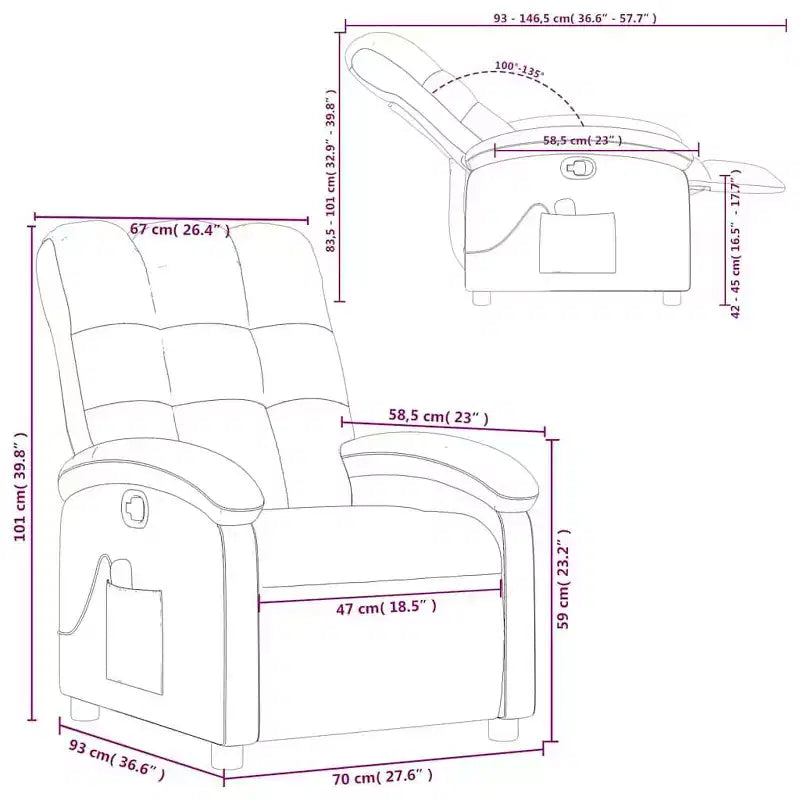 Fauteuil inclinable de massage vidaXL, dossier et repose-pieds réglables - Gris foncé