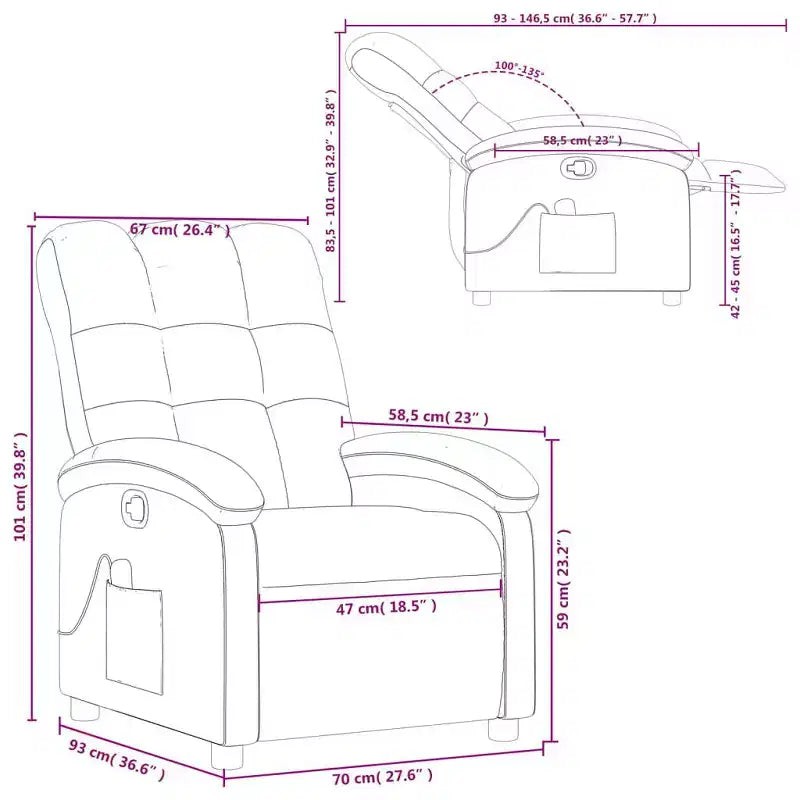 Fauteuil inclinable de massage vidaXL, dossier et repose-pieds réglables - Gris foncé