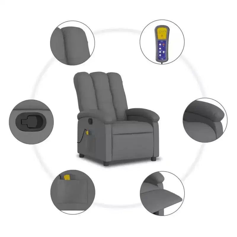 Fauteuil inclinable de massage vidaXL, dossier et repose-pieds réglables - Gris foncé