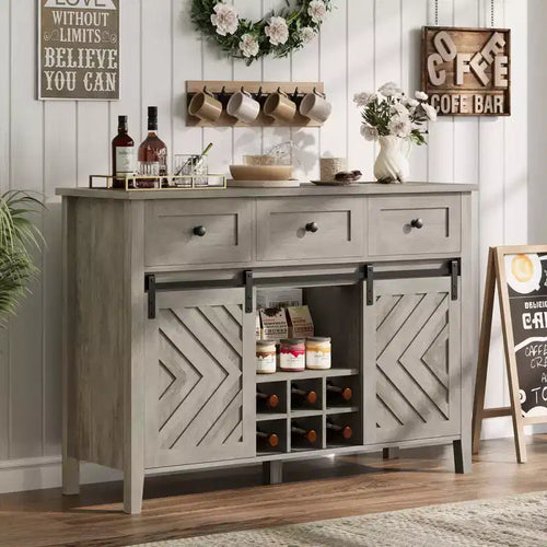 53.5'' Buffet Cabinet with Storage, 36'' Tall Wood Rustic Sideboard with 3 Drawer, Reversible Wine Rack and Adjustable Shelf