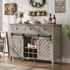 Buffet de 53,5'' avec rangement, buffet rustique en bois de 36'' de hauteur avec 3 tiroirs, porte-bouteilles réversible et étagère réglable