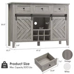 Buffet de 53,5'' avec rangement, buffet rustique en bois de 36'' de hauteur avec 3 tiroirs, porte-bouteilles réversible et étagère réglable