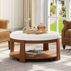 Okak Table basse relevable à 2 niveaux avec rangement et 3 poufs, tables basses de style Mid-Century pour petit salon