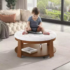 Okak Table basse relevable à 2 niveaux avec rangement et 3 poufs, tables basses de style Mid-Century pour petit salon