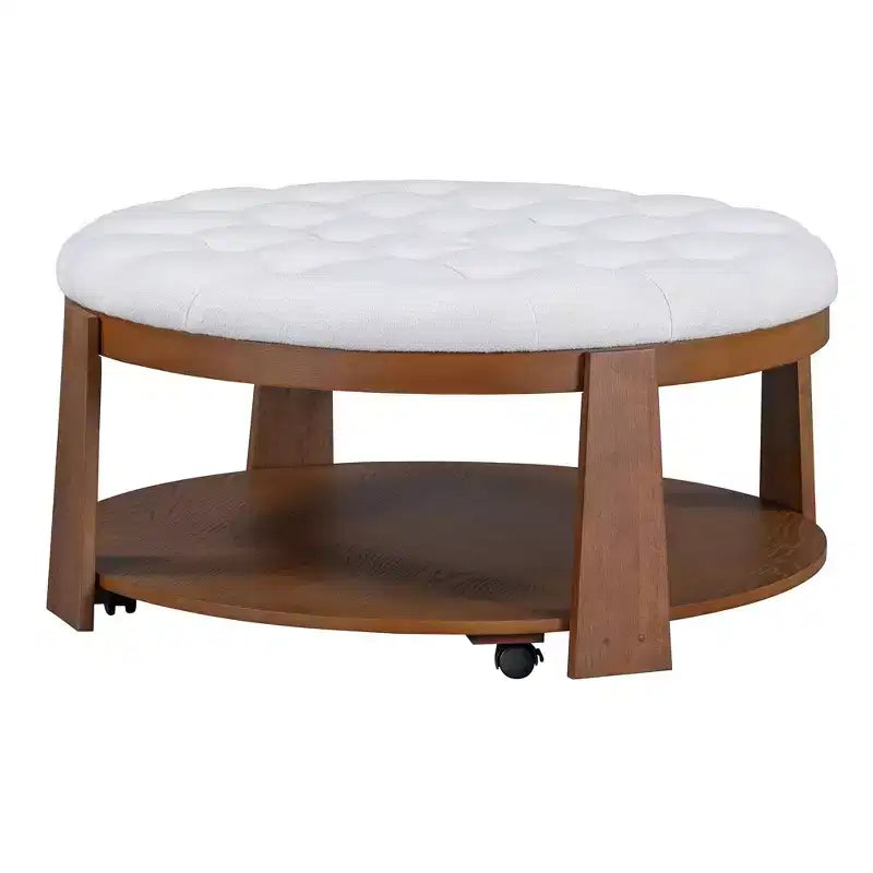 Okak Table basse relevable à 2 niveaux avec rangement et 3 poufs, tables basses de style Mid-Century pour petit salon