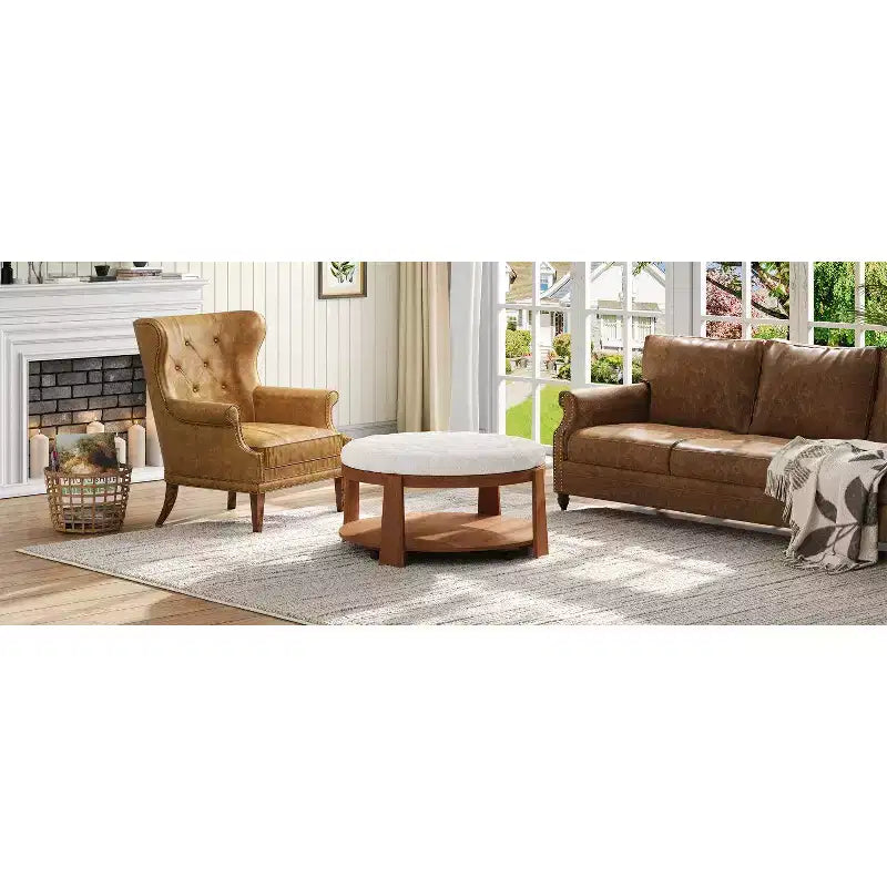Okak Table basse relevable à 2 niveaux avec rangement et 3 poufs, tables basses de style Mid-Century pour petit salon