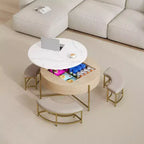 Okak Table basse relevable à 2 niveaux avec rangement et 3 poufs, tables basses de style Mid-Century pour petit salon