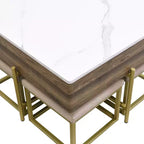 Okak Table basse relevable à 2 niveaux avec rangement et 3 poufs, tables basses de style Mid-Century pour petit salon