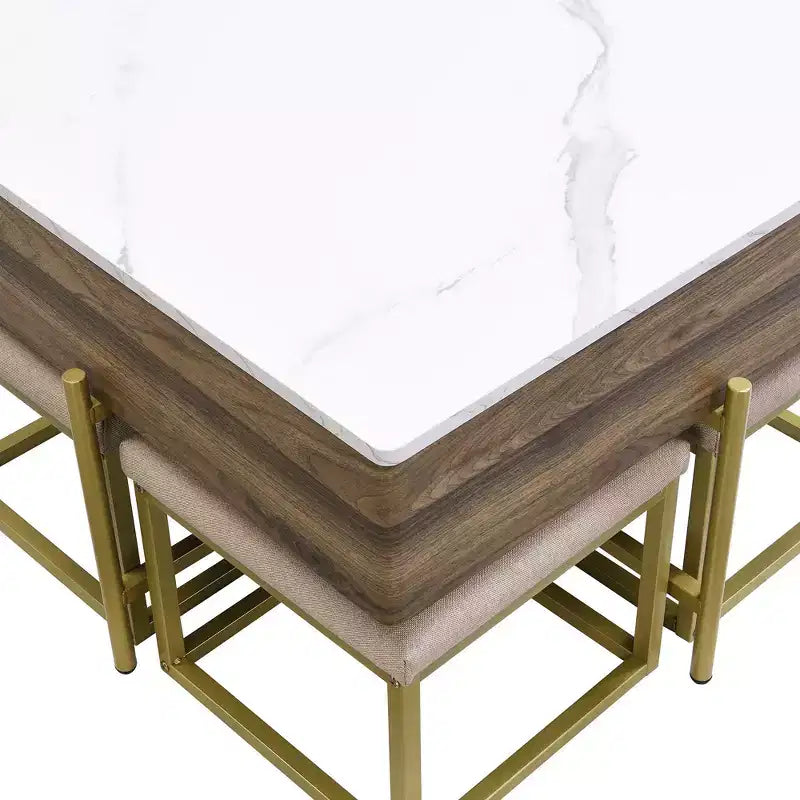 Okak Table basse relevable à 2 niveaux avec rangement et 3 poufs, tables basses de style Mid-Century pour petit salon