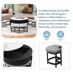 Okak Table basse relevable à 2 niveaux avec rangement et 3 poufs, tables basses de style Mid-Century pour petit salon