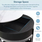 Okak Table basse relevable à 2 niveaux avec rangement et 3 poufs, tables basses de style Mid-Century pour petit salon