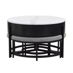 Okak Table basse relevable à 2 niveaux avec rangement et 3 poufs, tables basses de style Mid-Century pour petit salon