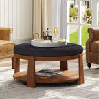 Okak Table basse relevable à 2 niveaux avec rangement et 3 poufs, tables basses de style Mid-Century pour petit salon