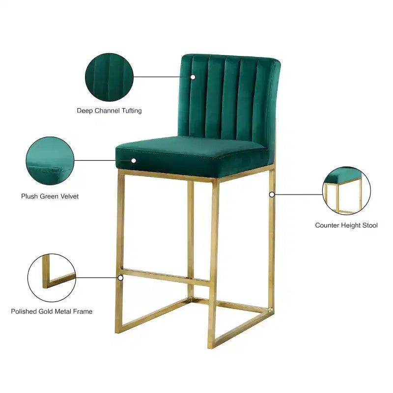Tabouret en velours vert Giselle, Meridian Furniture