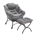 Fauteuil de salon moderne Zeus et Ruta rembourré avec accoudoirs, poche latérale et pouf assorti