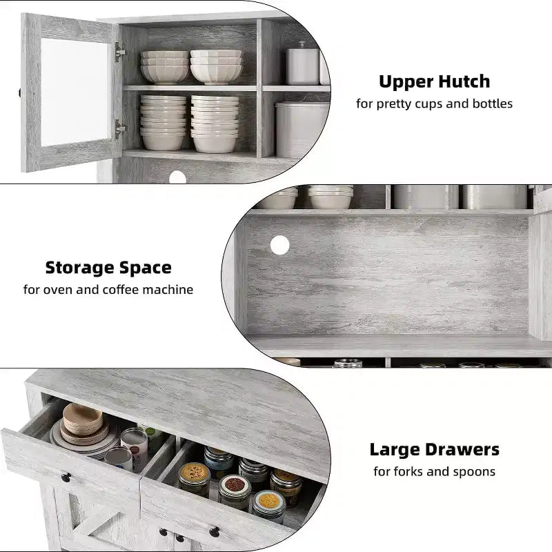 Meuble de cuisine avec support pour micro-ondes - Armoire autoportante avec étagères réglables, buffet pour salle à manger