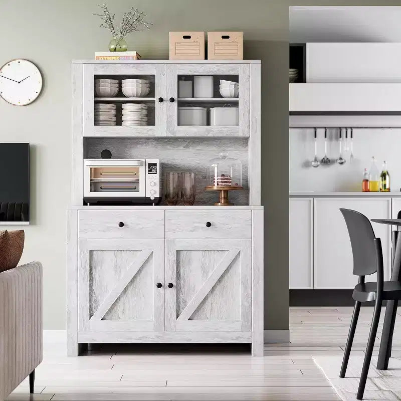 Meuble de cuisine avec support pour micro-ondes - Armoire autoportante avec étagères réglables, buffet pour salle à manger