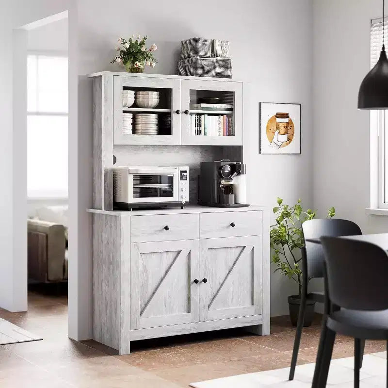 Meuble de cuisine avec support pour micro-ondes - Armoire autoportante avec étagères réglables, buffet pour salle à manger
