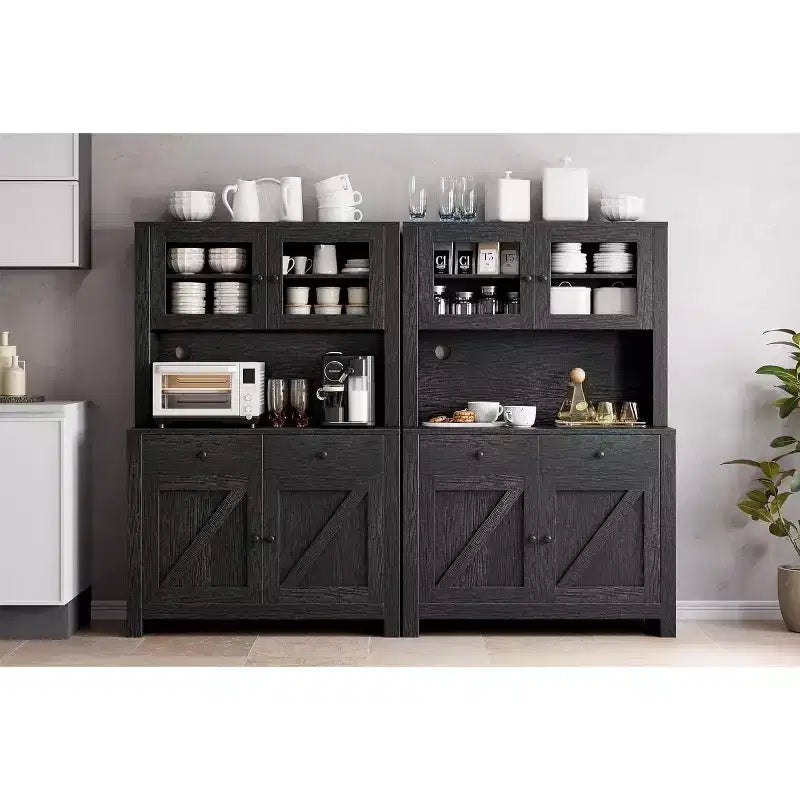 Meuble de cuisine avec support pour micro-ondes - Armoire autoportante avec étagères réglables, buffet pour salle à manger