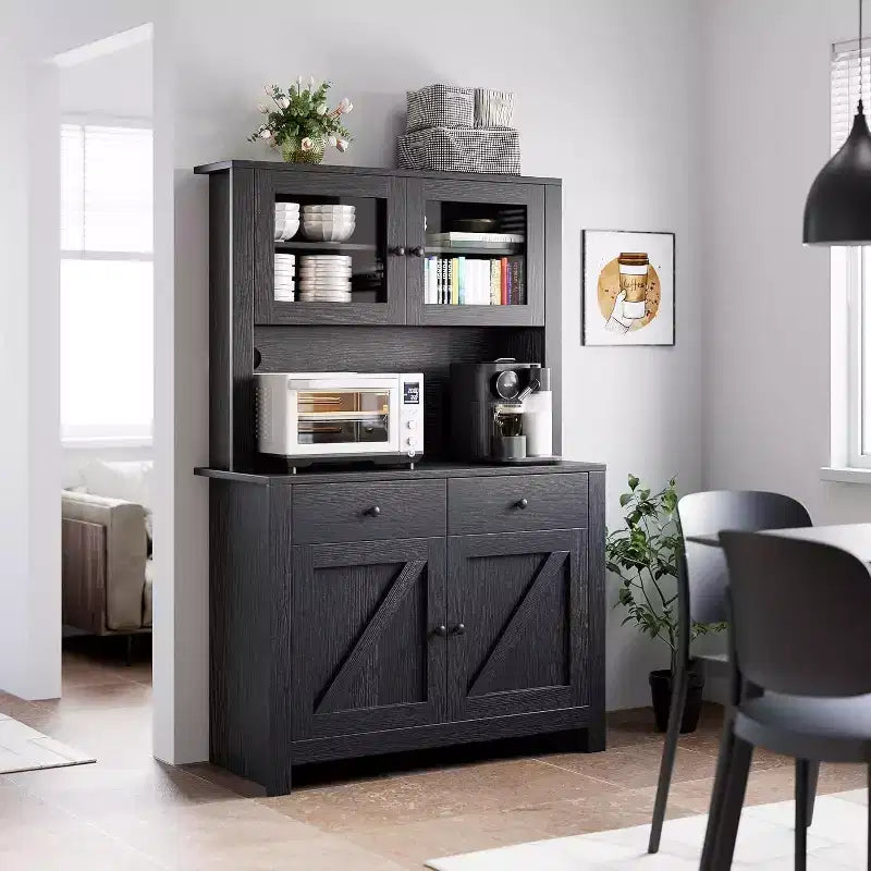 Meuble de cuisine avec support pour micro-ondes - Armoire autoportante avec étagères réglables, buffet pour salle à manger
