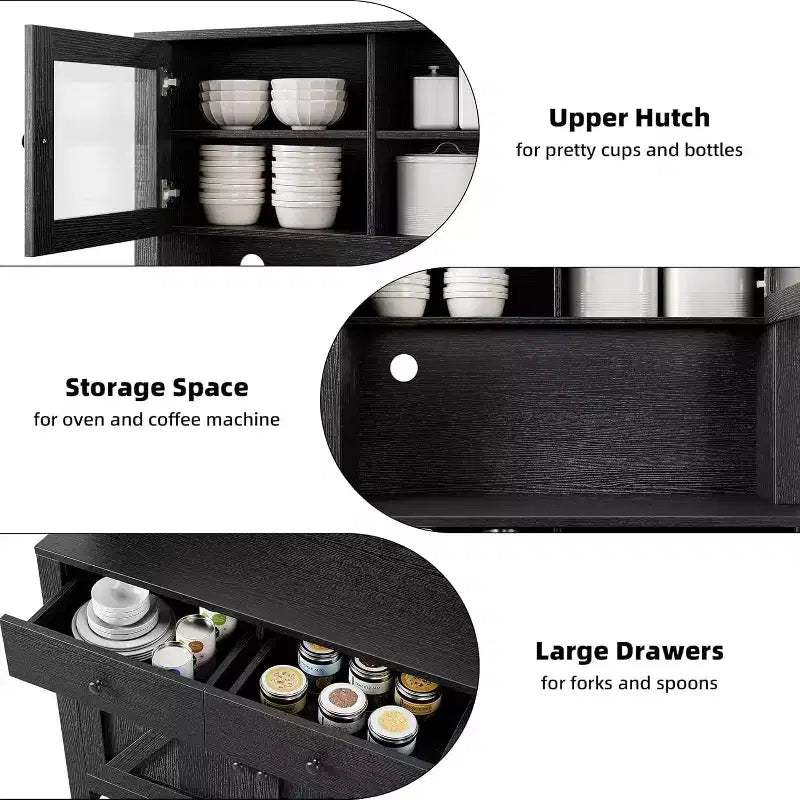 Meuble de cuisine avec support pour micro-ondes - Armoire autoportante avec étagères réglables, buffet pour salle à manger