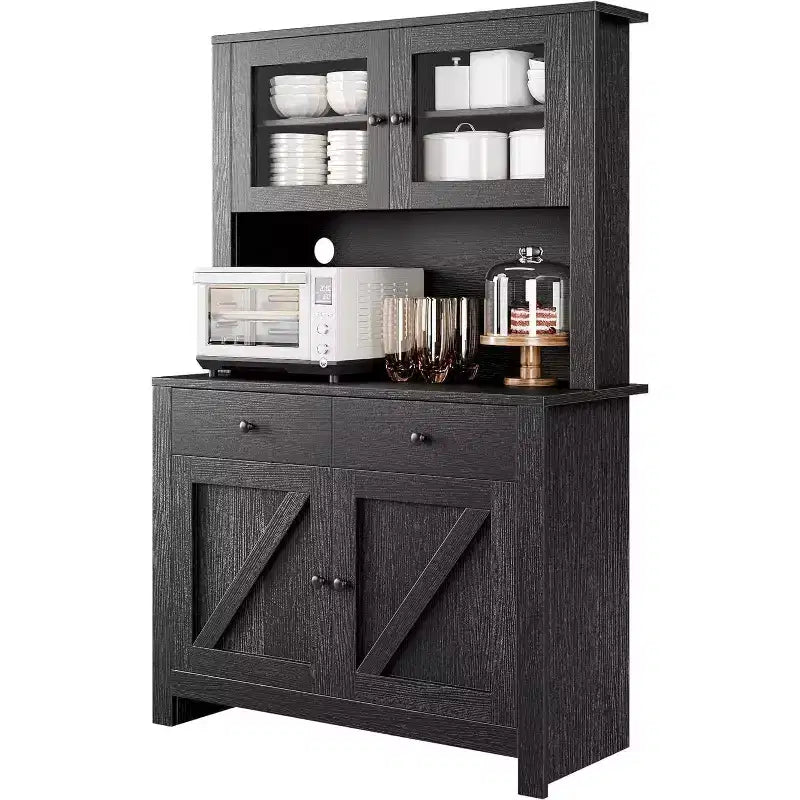 Meuble de cuisine avec support pour micro-ondes - Armoire autoportante avec étagères réglables, buffet pour salle à manger