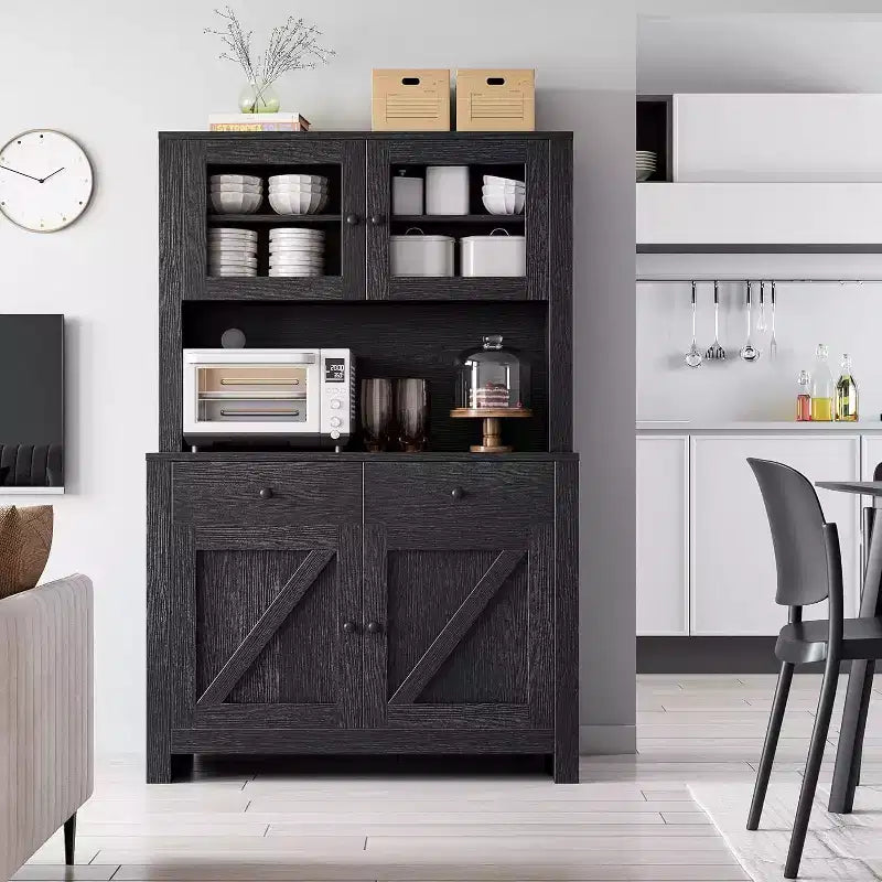 Meuble de cuisine avec support pour micro-ondes - Armoire autoportante avec étagères réglables, buffet pour salle à manger