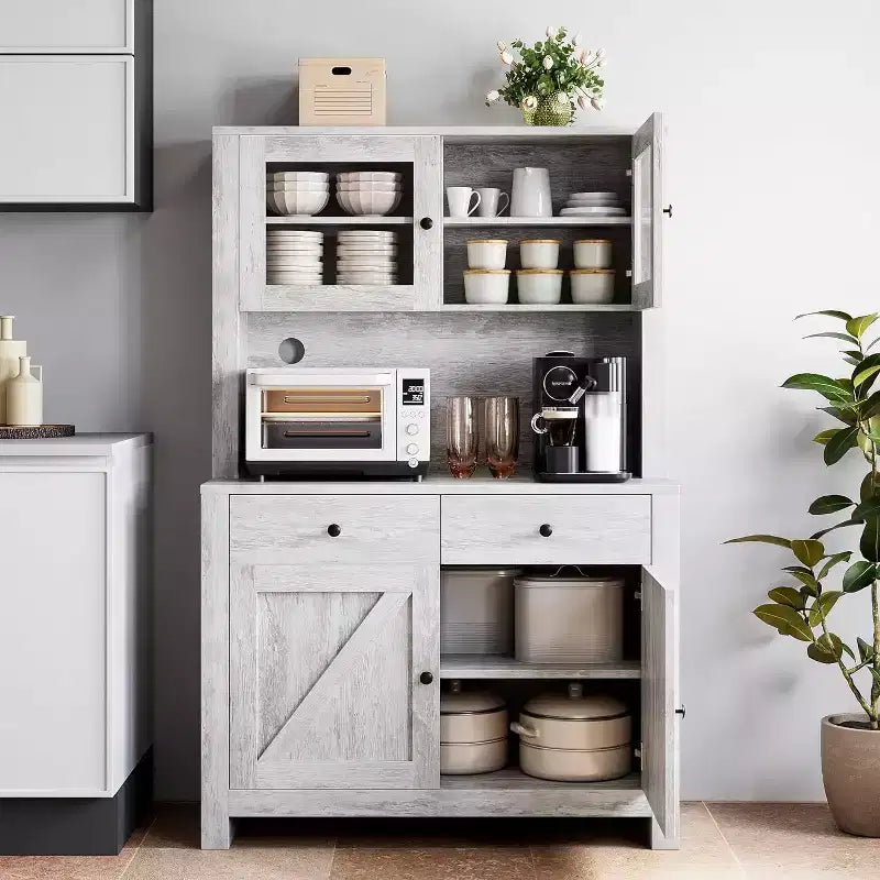 Meuble de cuisine avec support pour micro-ondes - Armoire autoportante avec étagères réglables, buffet pour salle à manger