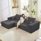 Mjkone Canapé sectionnel en velours côtelé 108" avec méridienne, canapé modulaire en nuage à 3 pièces combinables, canapé en L
