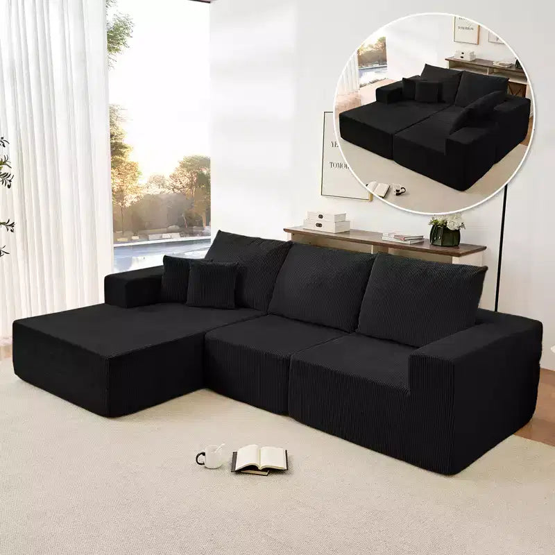 Mjkone Canapé sectionnel en velours côtelé 108" avec méridienne, canapé modulaire en nuage à 3 pièces combinables, canapé en L
