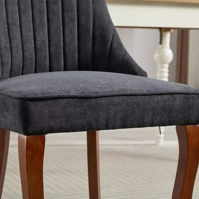 Okak Lot de 2 chaises de salle à manger en lin floqué, chaises de cuisine modernes avec revêtement en tissu confortable, chaises d'appoint avec pieds incurvés en bois massif