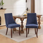 Okak Lot de 2 chaises de salle à manger en lin floqué, chaises de cuisine modernes avec revêtement en tissu confortable, chaises d'appoint avec pieds incurvés en bois massif
