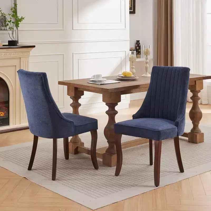 Okak Lot de 2 chaises de salle à manger en lin floqué, chaises de cuisine modernes avec revêtement en tissu confortable, chaises d'appoint avec pieds incurvés en bois massif