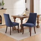Okak Lot de 2 chaises de salle à manger en lin floqué, chaises de cuisine modernes avec revêtement en tissu confortable, chaises d'appoint avec pieds incurvés en bois massif