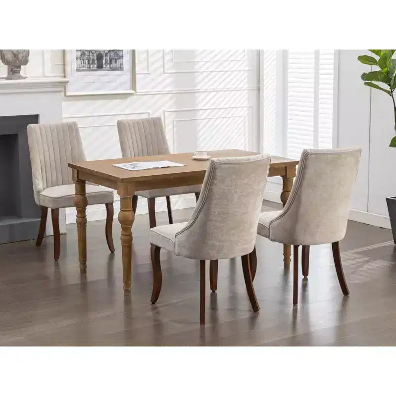 Okak Lot de 2 chaises de salle à manger en lin floqué, chaises de cuisine modernes avec revêtement en tissu confortable, chaises d'appoint avec pieds incurvés en bois massif