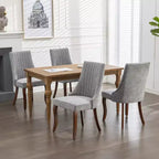 Okak Lot de 2 chaises de salle à manger en lin floqué, chaises de cuisine modernes avec revêtement en tissu confortable, chaises d'appoint avec pieds incurvés en bois massif