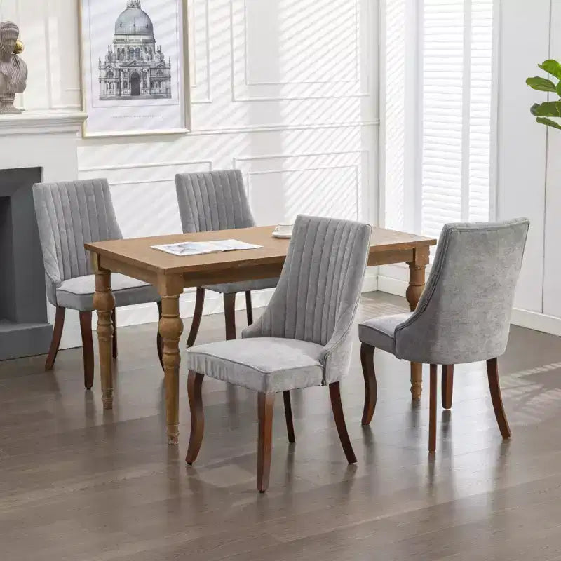 Okak Lot de 2 chaises de salle à manger en lin floqué, chaises de cuisine modernes avec revêtement en tissu confortable, chaises d'appoint avec pieds incurvés en bois massif