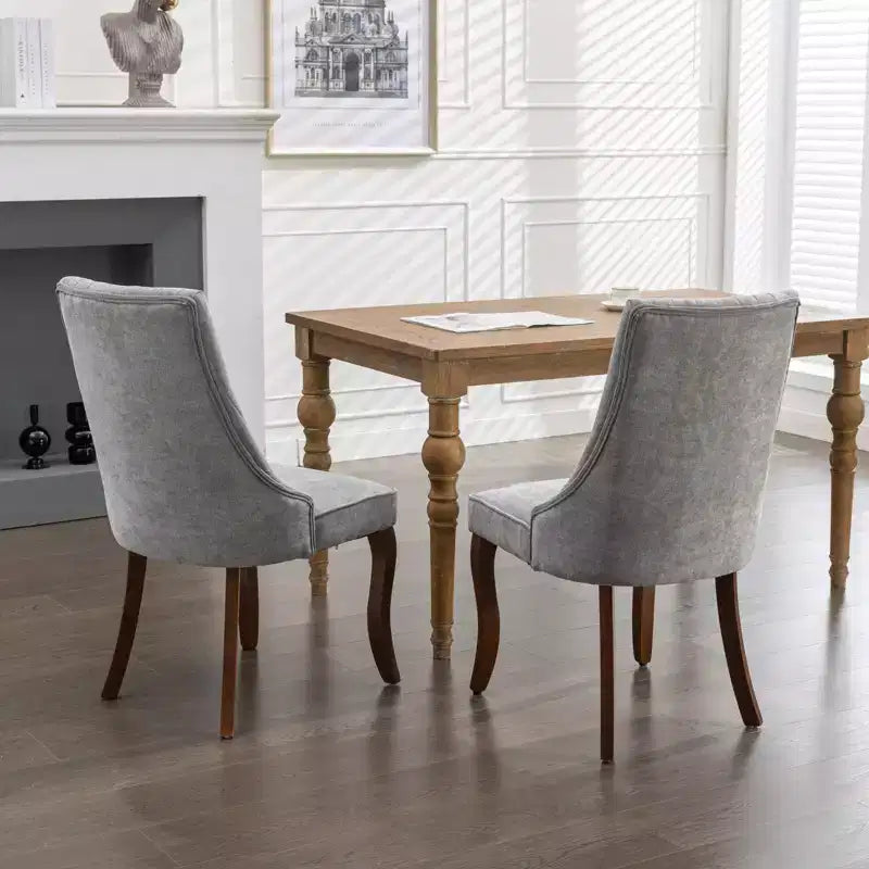 Okak Lot de 2 chaises de salle à manger en lin floqué, chaises de cuisine modernes avec revêtement en tissu confortable, chaises d'appoint avec pieds incurvés en bois massif
