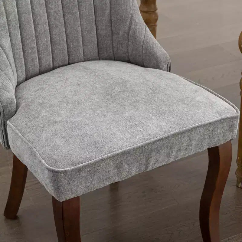 Okak Lot de 2 chaises de salle à manger en lin floqué, chaises de cuisine modernes avec revêtement en tissu confortable, chaises d'appoint avec pieds incurvés en bois massif