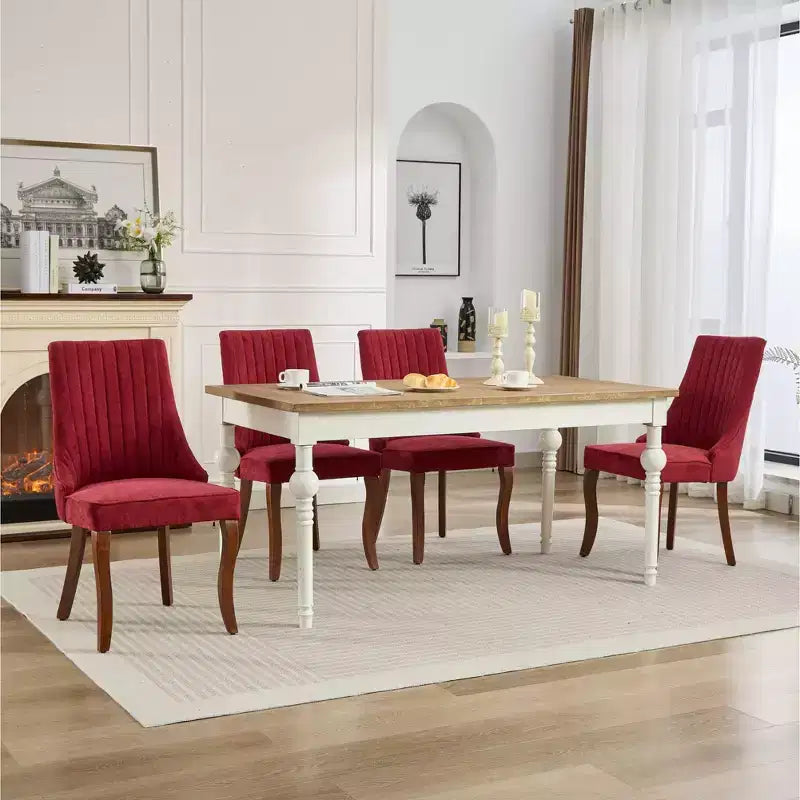 Okak Lot de 2 chaises de salle à manger en lin floqué, chaises de cuisine modernes avec revêtement en tissu confortable, chaises d'appoint avec pieds incurvés en bois massif