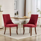 Okak Lot de 2 chaises de salle à manger en lin floqué, chaises de cuisine modernes avec revêtement en tissu confortable, chaises d'appoint avec pieds incurvés en bois massif