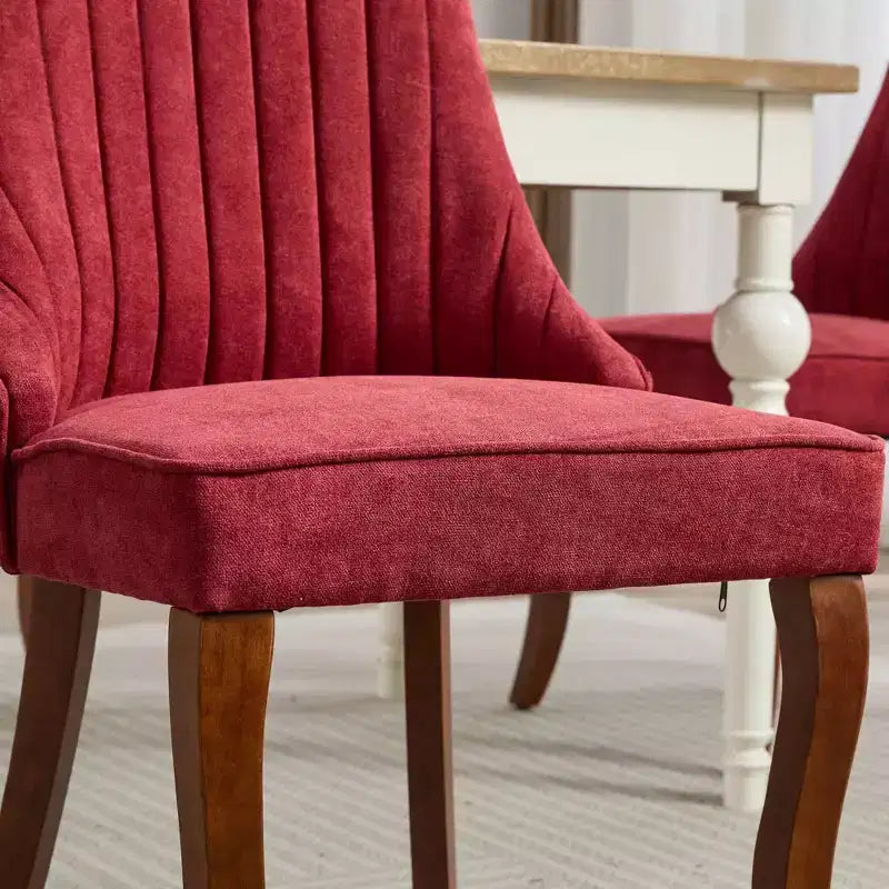 Okak Lot de 2 chaises de salle à manger en lin floqué, chaises de cuisine modernes avec revêtement en tissu confortable, chaises d'appoint avec pieds incurvés en bois massif