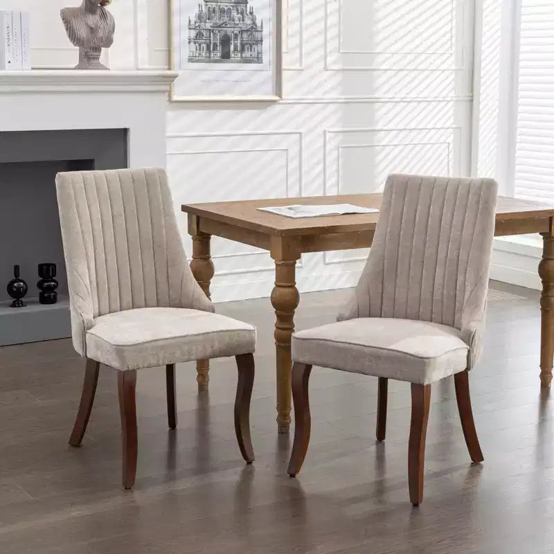 Okak Lot de 2 chaises de salle à manger en lin floqué, chaises de cuisine modernes avec revêtement en tissu confortable, chaises d'appoint avec pieds incurvés en bois massif