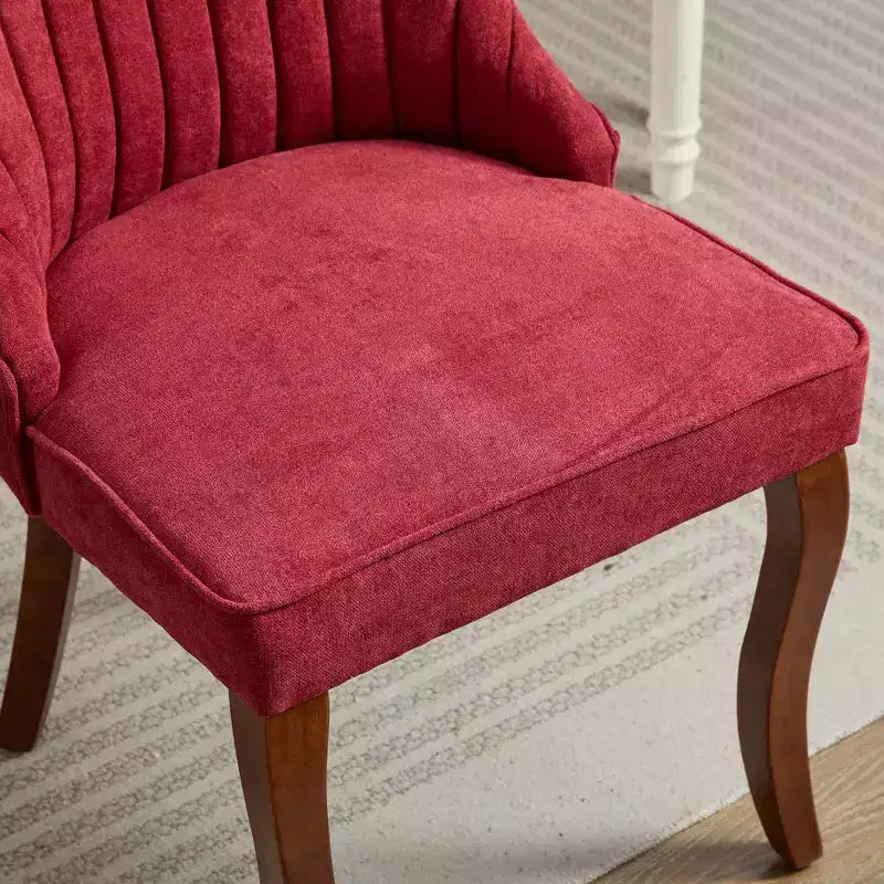 Okak Lot de 2 chaises de salle à manger en lin floqué, chaises de cuisine modernes avec revêtement en tissu confortable, chaises d'appoint avec pieds incurvés en bois massif