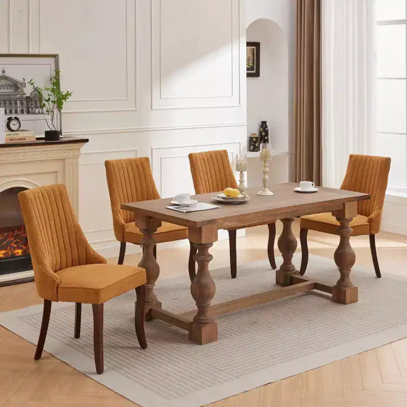 Okak Lot de 2 chaises de salle à manger en lin floqué, chaises de cuisine modernes avec revêtement en tissu confortable, chaises d'appoint avec pieds incurvés en bois massif