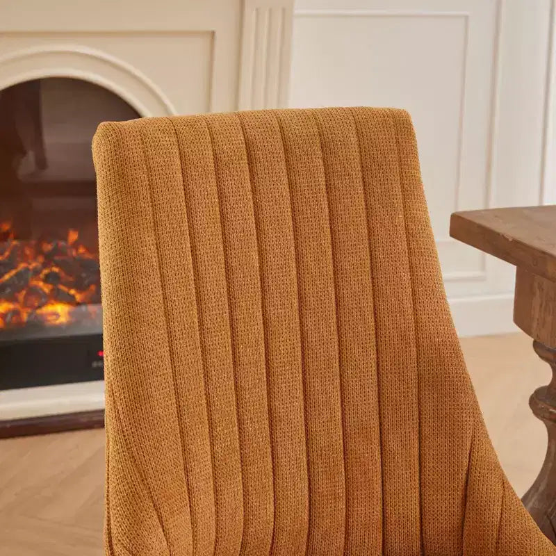 Okak Lot de 2 chaises de salle à manger en lin floqué, chaises de cuisine modernes avec revêtement en tissu confortable, chaises d'appoint avec pieds incurvés en bois massif